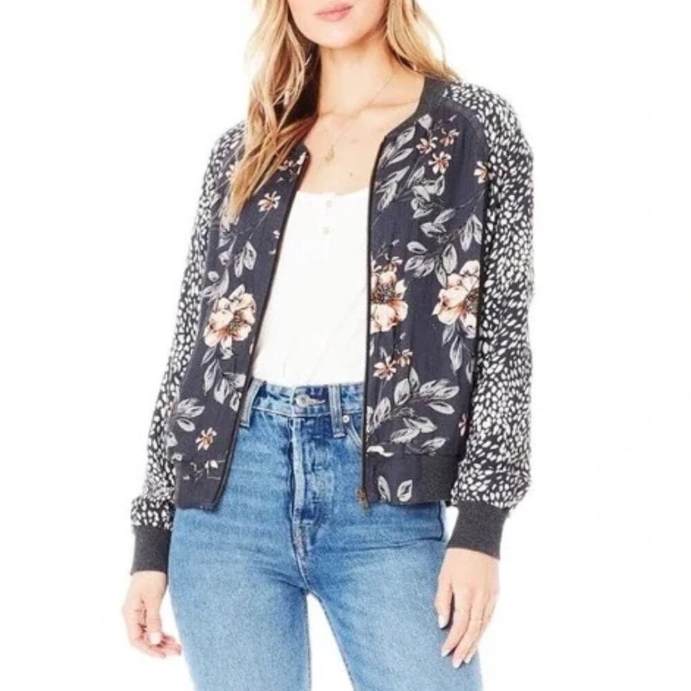 Saltwater Luxe Crossfire Bomber Jacket Navy Floral Lined Small NWT